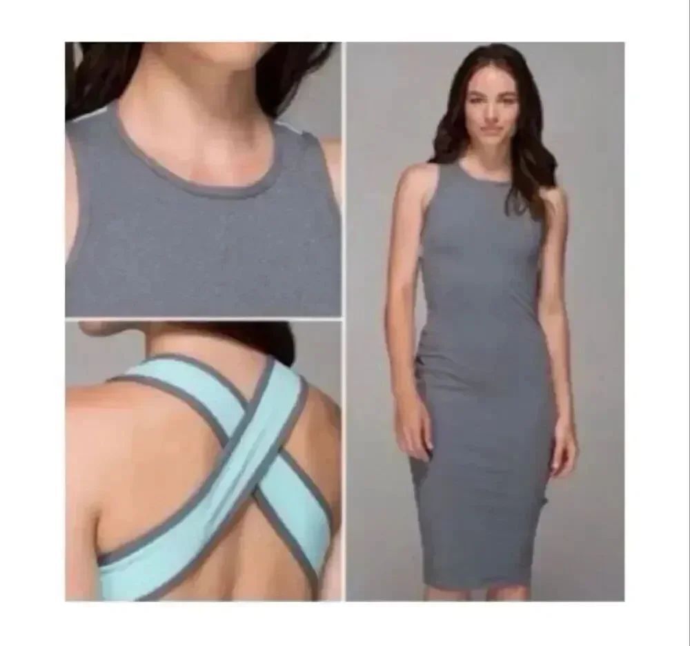 Lululemon Grey Tank Picnic MIDI Body Con Dress